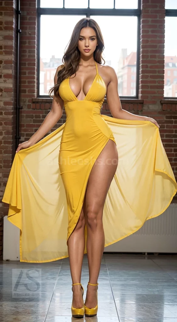 Yellow prom dress with a sweetheart neckline and jeweled bodice
