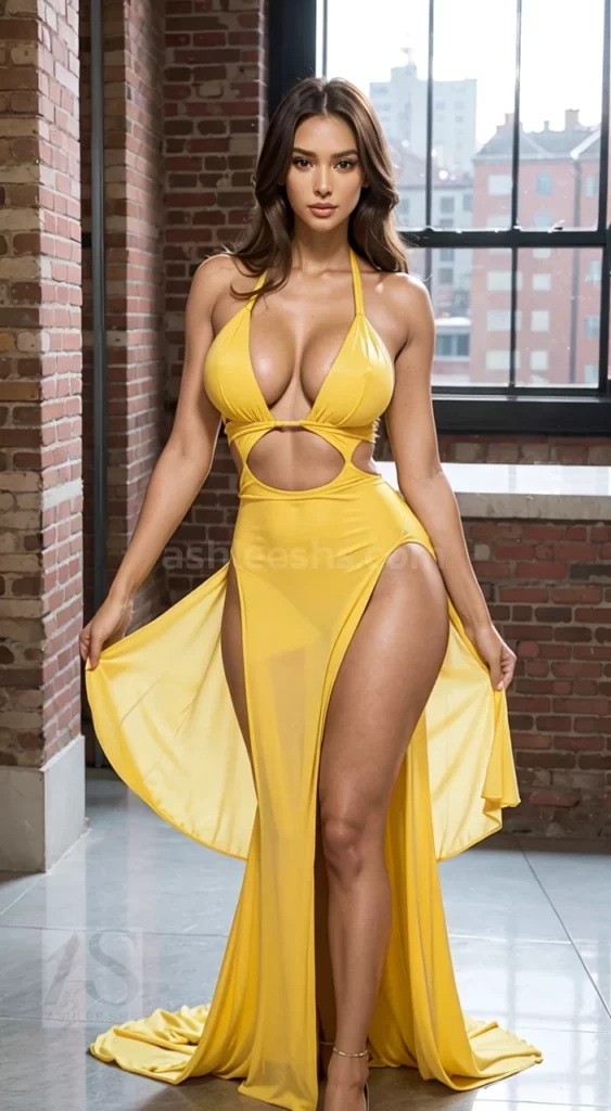 Yellow prom dress with a ruched bodice