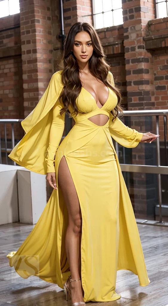 Two-piece yellow prom dress with a crop top