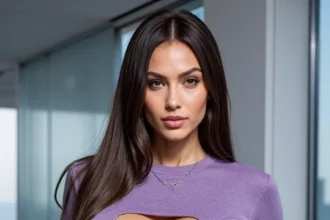 Purple dress v-neckline highlight