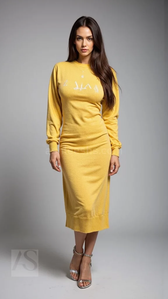 High-impact yellow sweater ensemble
