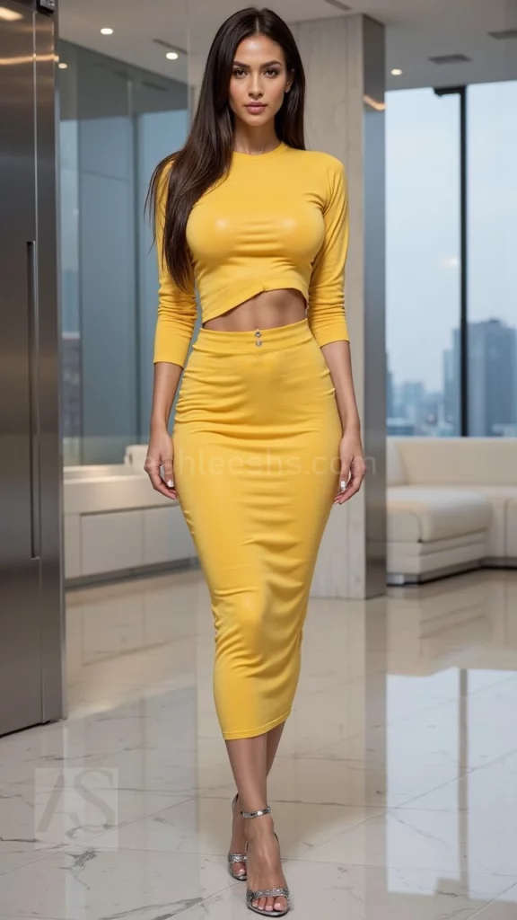 Sophisticated lemon knit dress with boatneck