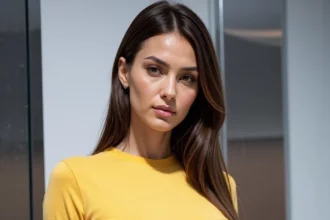 Signature Yellow Sweater Dress on display